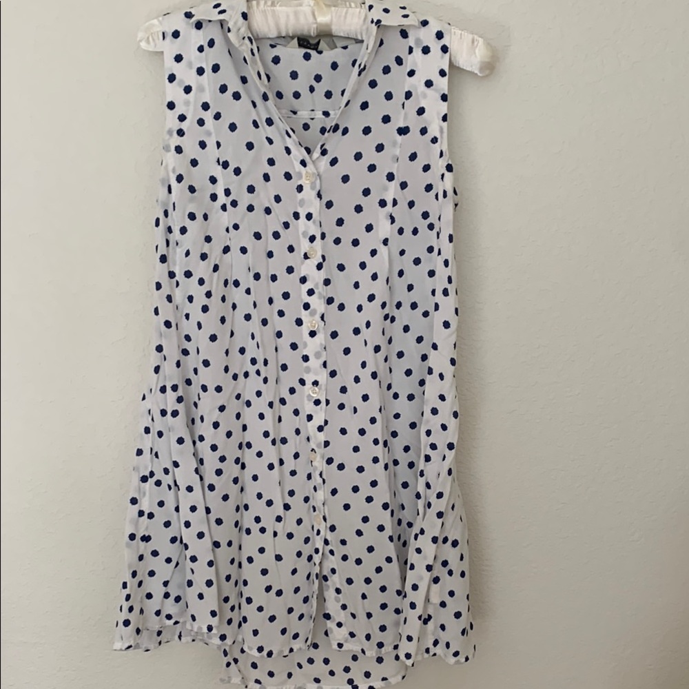 Polka Dot Sleeveless Tunic - Blue and White